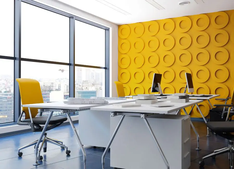 office with custom yellow textured wall