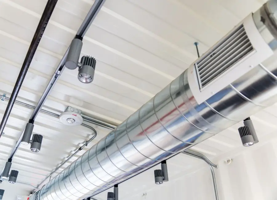 AC ductwork and office lighting
