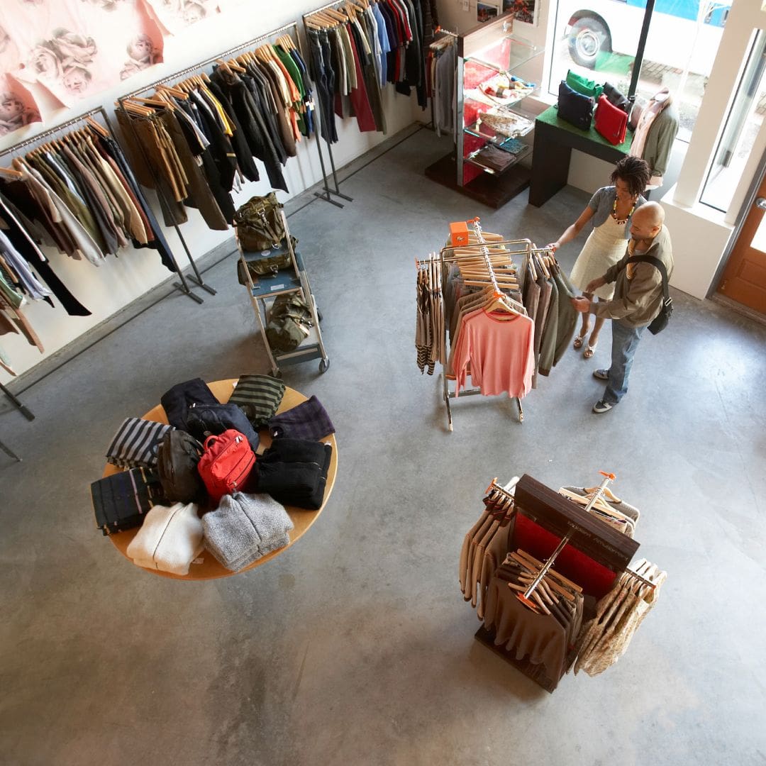 two people shopping in a clothing store