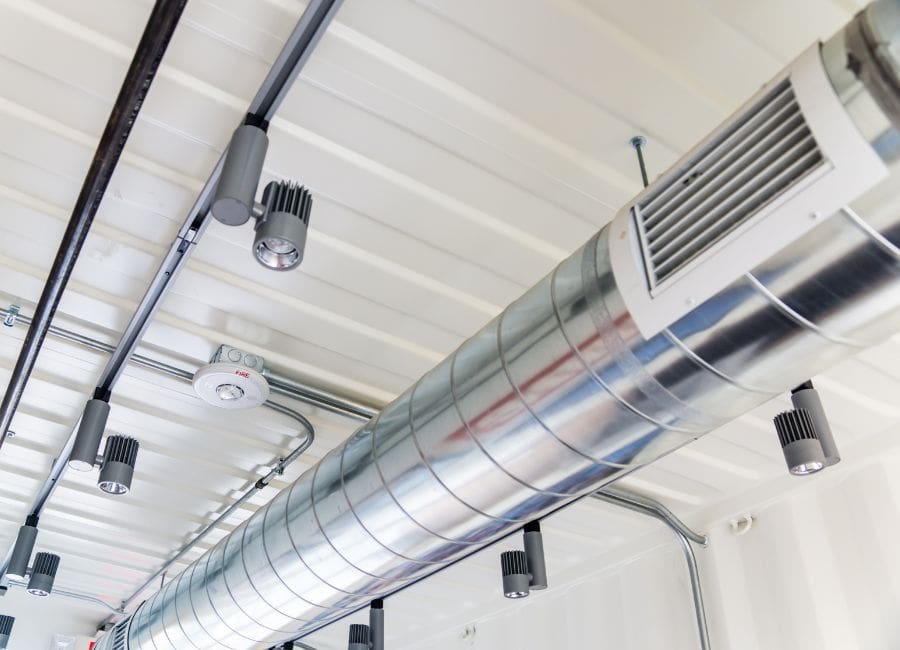 AC ductwork and office lighting